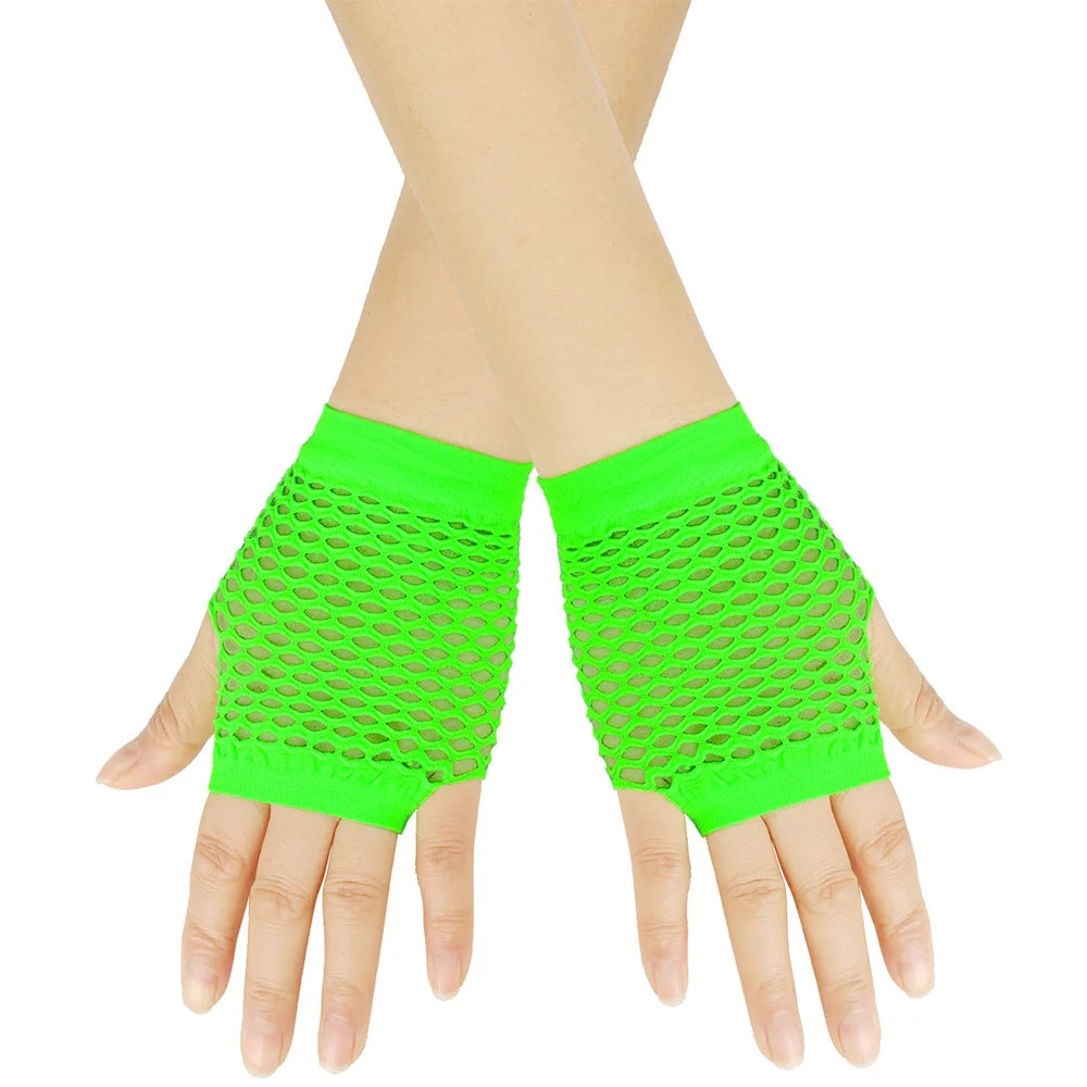 Fingerless Mesh Gloves - Solid Color Short Fishing Net Gloves for Parties & Dance