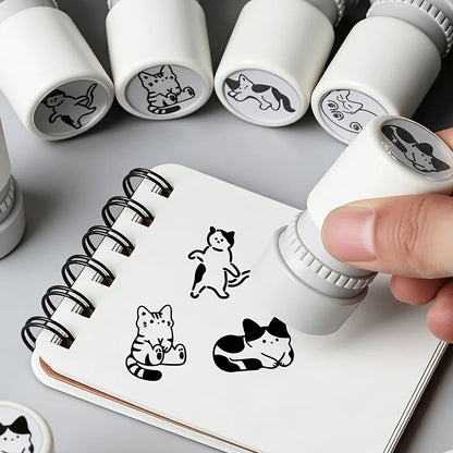 Cute Cat Self-Inking Stamp Set - Mini Portable Stamps for Journaling, Card Decorating & Note Marking