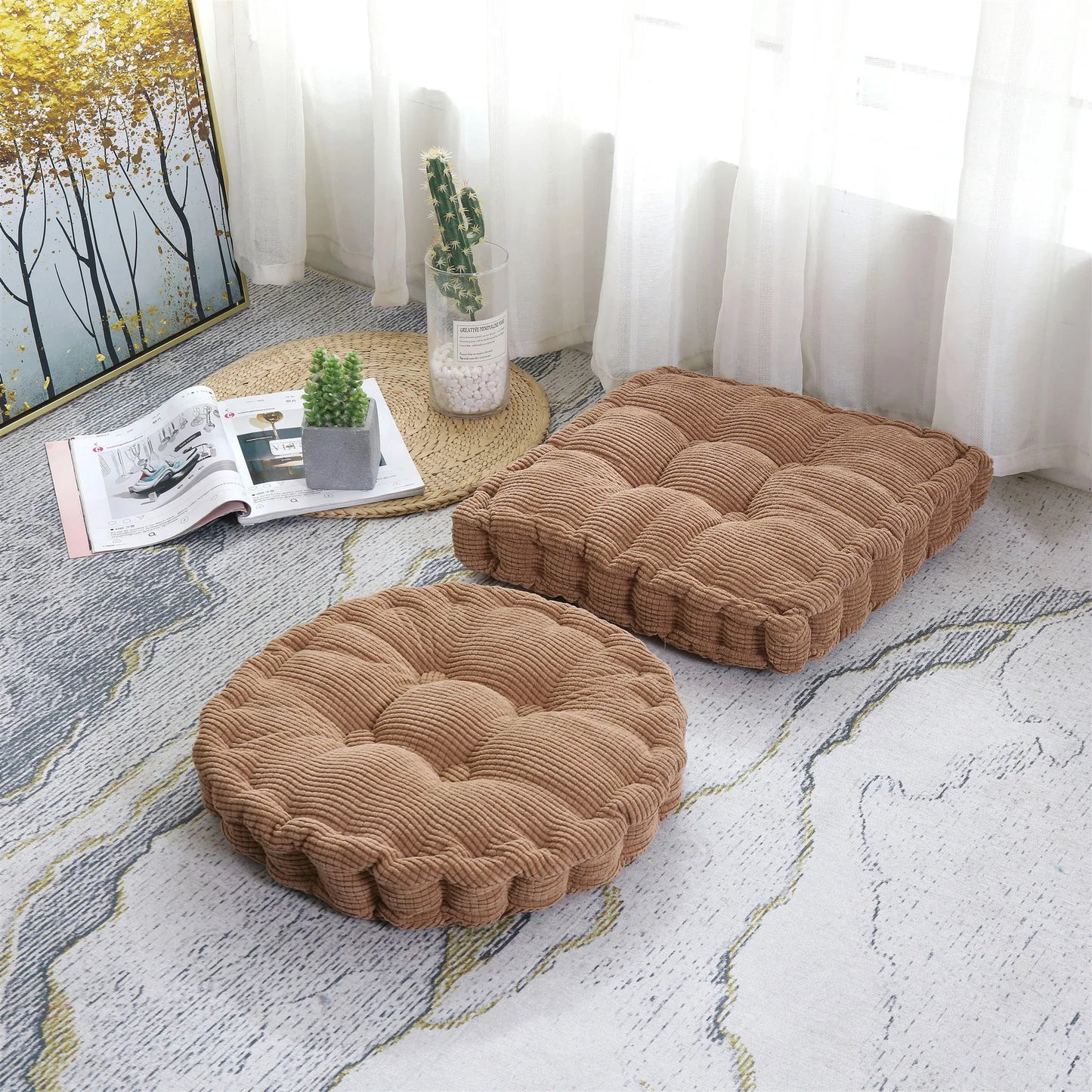 Meditation Floor Square Pillow – Thick Tufted Cushion for Yoga, Balcony, Chair & Seating