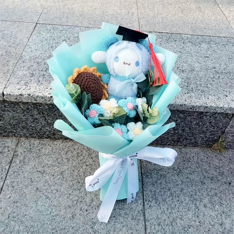 Sanrio Plush Sunflower Bouquet — Hello Kitty, Kuromi, My Melody & Cinnamoroll Gift