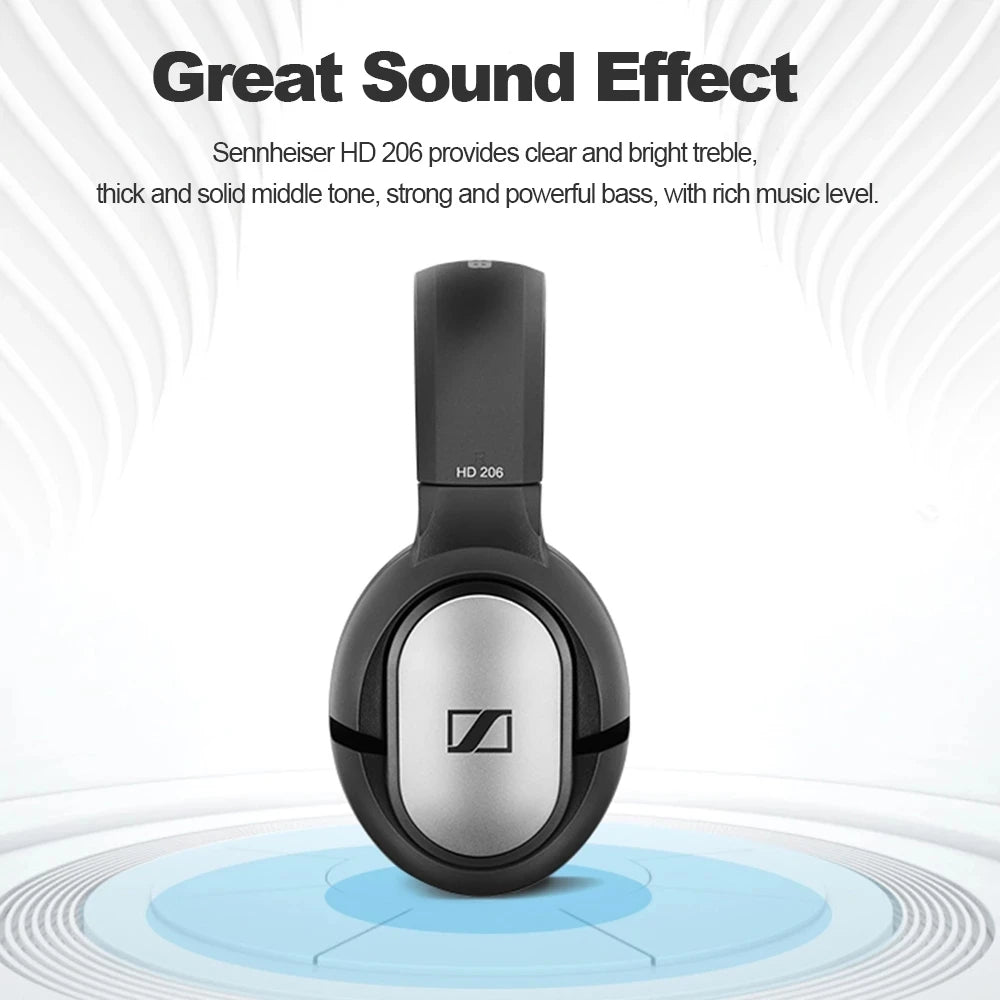 Sennheiser HD 206 Wired Headphones – Deep Bass Stereo Noise-Isolating Earphones for Sports & Gaming