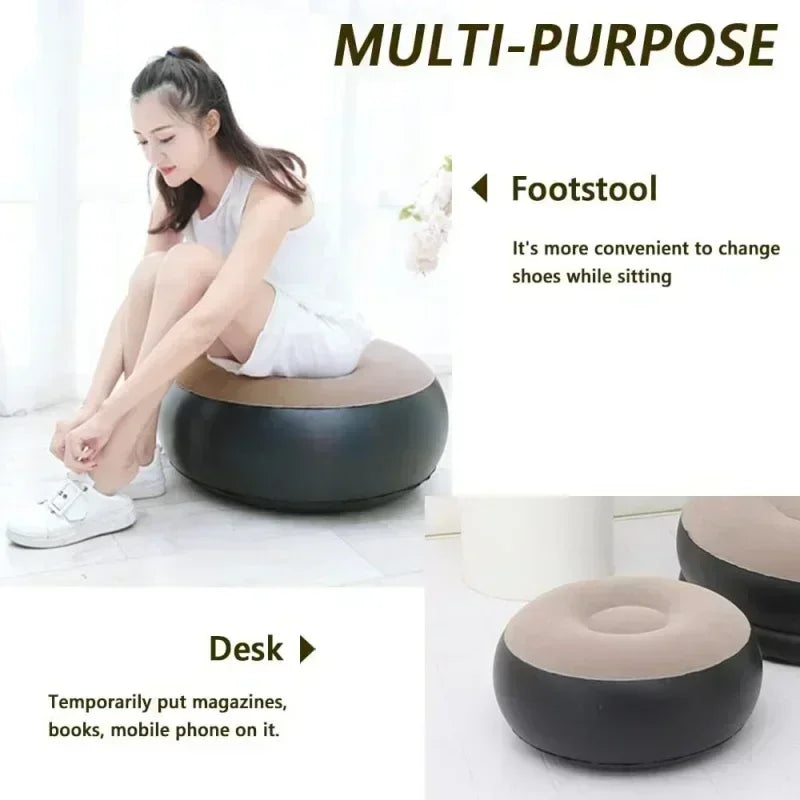 Inflatable Leisure Bean Bag Sofa – Foldable Lazy Recliner for Outdoor, Tatami & Bedroom Use, Fluffy Seat & Footstool