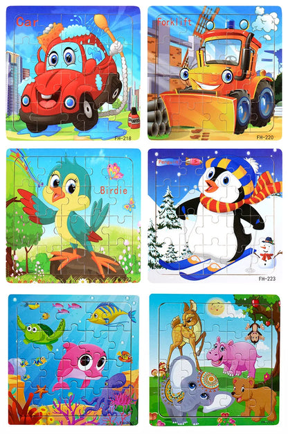 20-Piece Wooden Puzzle Set — Cartoon Animals, Cars, Letters & Numbers Educational Jigsaw Toys for Kids
