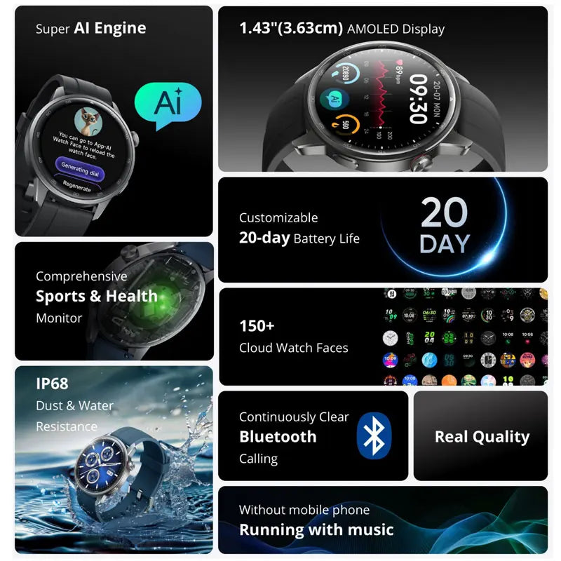 Global Version realme Watch S2 – 1.43'' AMOLED Smartwatch, 20-Day Battery, AI Engine, IP68 Waterproof