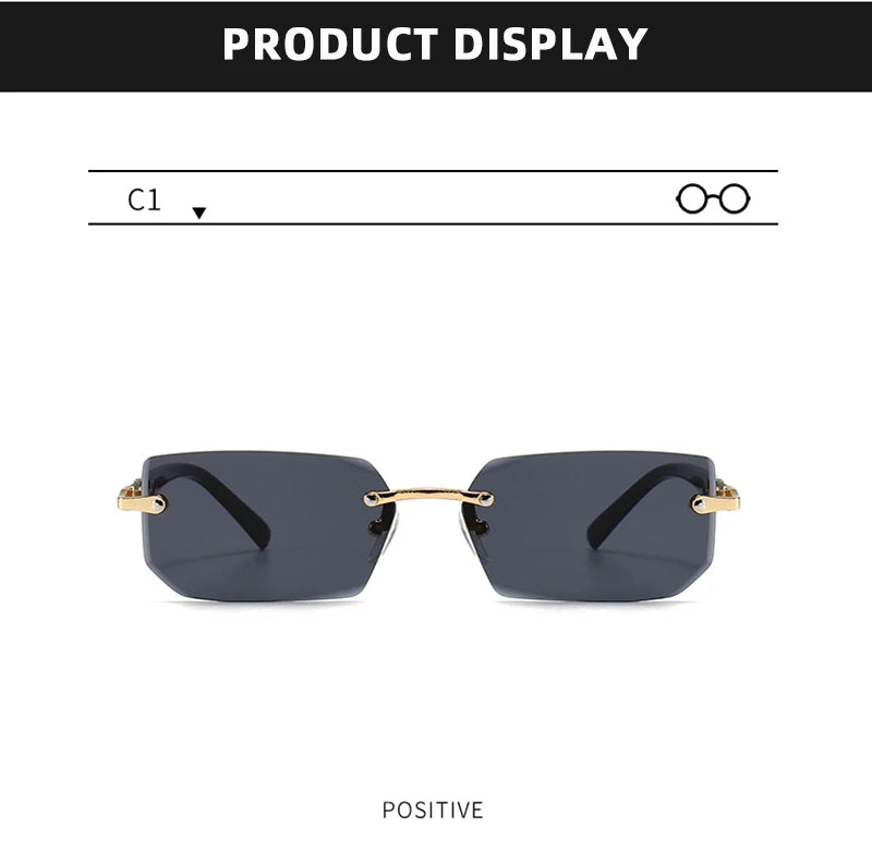 Fashion Rimless Sunglasses – Classic Small Square Frameless Shades for Men & Women, Summer Travel Eyewear