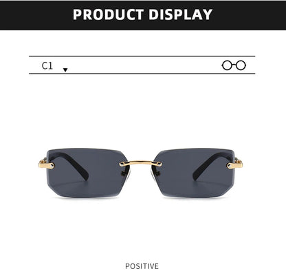 Fashion Rimless Sunglasses – Classic Small Square Frameless Shades for Men & Women, Summer Travel Eyewear