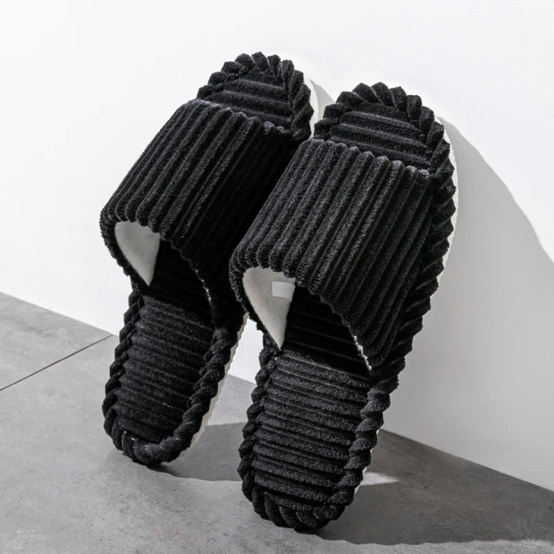Men’s Open-Toe Breathable Anti-Slip Indoor Slippers – Silent Autumn & Winter Home Shoes for Couples