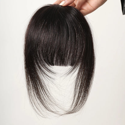 Clip-In Bangs for Women - 100% Human Hair, Thick French Natural Black Brown Hairpieces with Temples