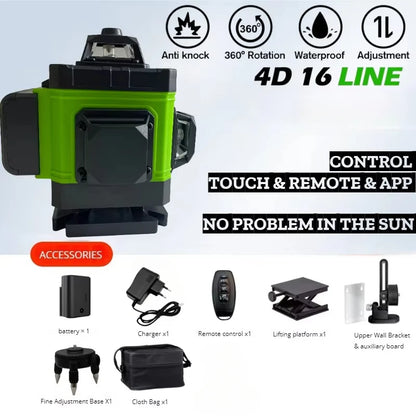 16-Line Green Laser Level — Professional Self-Leveling 360° Tripod Laser Nivel Autonivelant