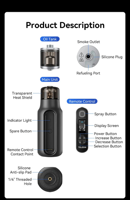 TELESIN Portable Smoke Machine – Remote-Controlled Fogger for Photography, Video Shoot Smoke Effect