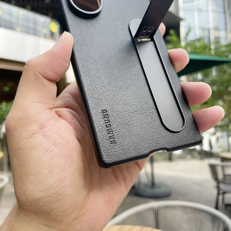Luxury Leather Kindsuit Phone Case for Samsung Galaxy Z Fold 7 5G – Soft Touch Full-Body Protective Cover with Stand