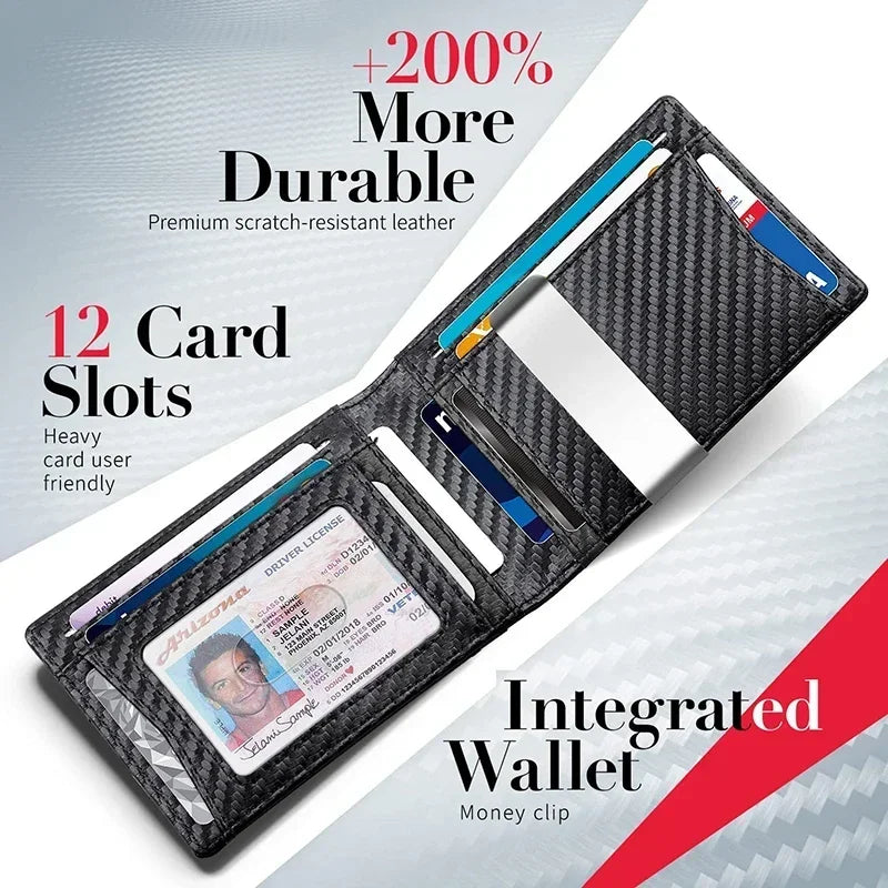 RFID Carbon Fiber Slim Wallet for Men – Luxury Money Bag, Thin Card Holder, Small Short Billfold Purse