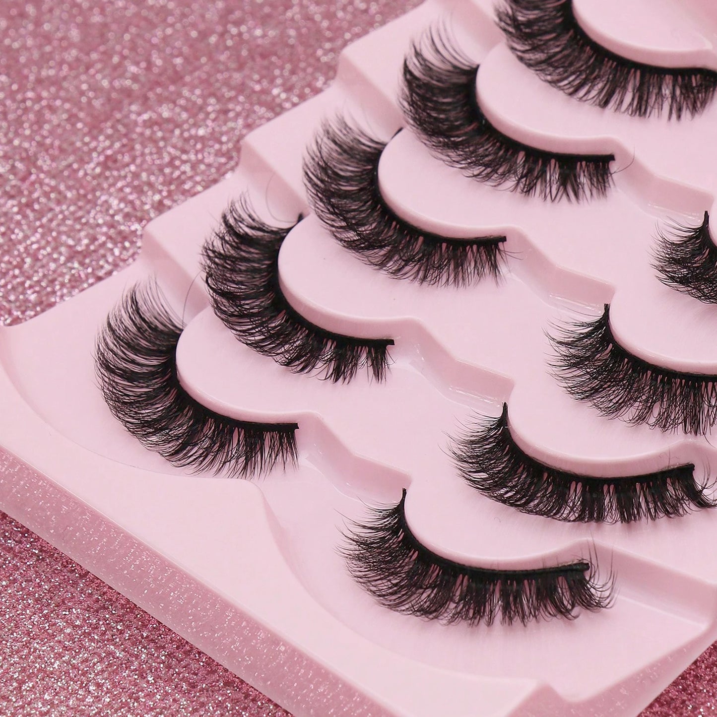 5 Pairs Cat Eye Faux Mink Eyelashes – Winged Long Natural Manga Style False Lashes Makeup Set