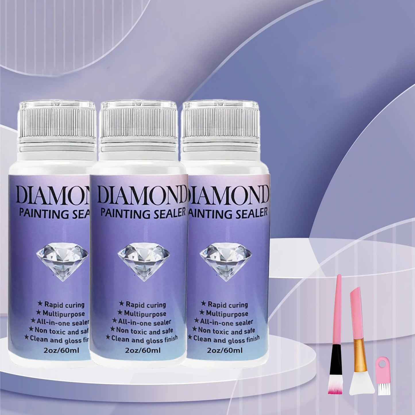 Diamond Painting Sealer Glue with Brushes — 60ML/120ML/200ML Permanent Hold & Shine Puzzle Coating Set