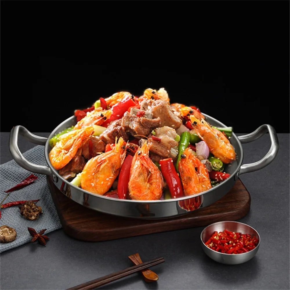 Stainless Steel Saucepan & Dry Pot – Paella Pan with Handle for Home Cooking, Seafood, Rice & Picnic Use