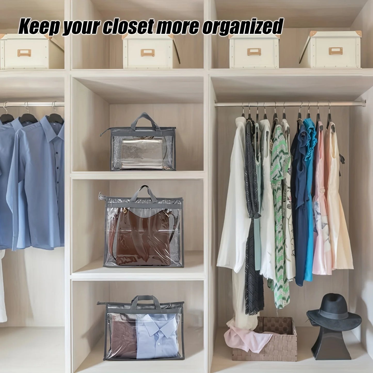 Clear Handbag Dust Bags: Purse Storage Organizer for Closet - Zipper Hanging Storage Bag for Handbags, Keep Your Collection Neat