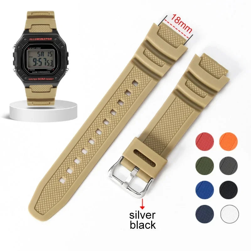 18mm Silicone Watch Strap for Casio W218H AE-1200 AE-1100 SGW-300/400 MRW-200 - Sport Resin Rubber Replacement Wristband