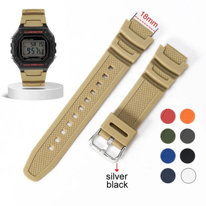 18mm Silicone Watch Strap for Casio W218H AE-1200 AE-1100 SGW-300/400 MRW-200 - Sport Resin Rubber Replacement Wristband