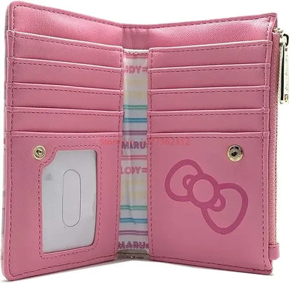 2024 Sanrio Hello Kitty Loungefly Purse – Pink Double Fold Clutch, Women's Birthday Gift & Card Coin Bag