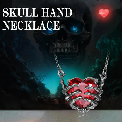 Exaggerated Punk Gothic Heart Ghost Claw Pendant Necklace — Dark Red Fashion Jewelry for Women & Men