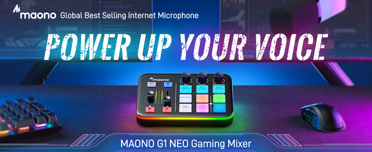 MAONO G1 NEO Audio Interface – XLR Mixer with Custom Sound Effects for Gaming, Podcast & Voice Recording