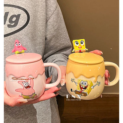 Potdemiel SpongeBob & Patrick Star Ceramic Mug — Kawaii Cartoon Anime Water Cup, Cute Gift for Friends’ Birthdays