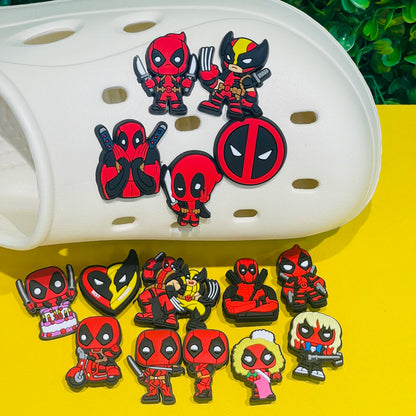9-15pcs MINISO Marvel Deadpool Shoe Charms – PVC DIY Sandal Accessories for Kids’ Gifts