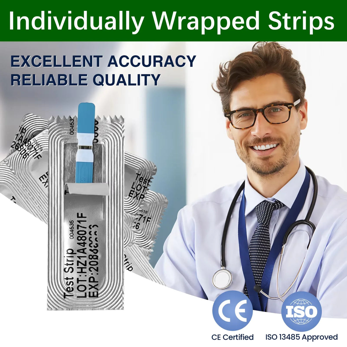 Blood Glucose Meter Kit - Digital Diabetes Monitor with Individually Wrapped Test Strips and Fast Results