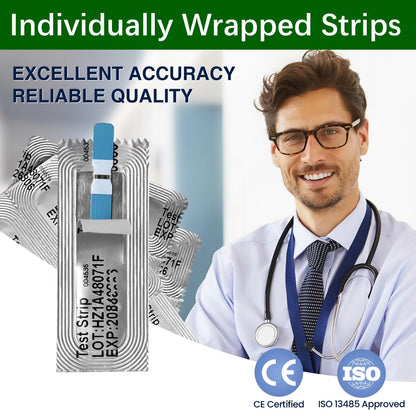 Blood Glucose Meter Kit - Digital Diabetes Monitor with Individually Wrapped Test Strips and Fast Results