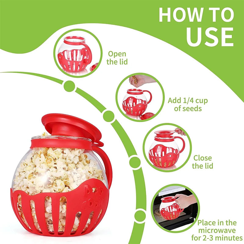 LMETJMA 2.25QT Microwave Glass Popcorn Popper with Silicone Lid - Temperature Safe JT186 Microwave Popcorn Maker