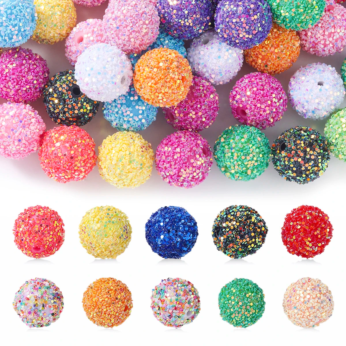 20PCS Sparkling Water Diamond Beads – 16mm Disco Ball Style Crystal Beads, Thick Bubblegum Spheres for Color Mixing & Crafts