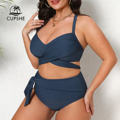 Cupshe Plus Size Wrap Tie High Waist Bikini Set – Women’s Large Size 3XL Two-Piece Swimwear Beach Bathing Suit