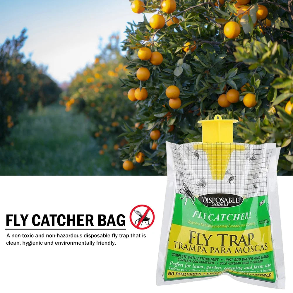 Hanging Fly Catcher Bags – Non-Toxic, Water-Soluble Disposable Fly Traps for Home & Garden
