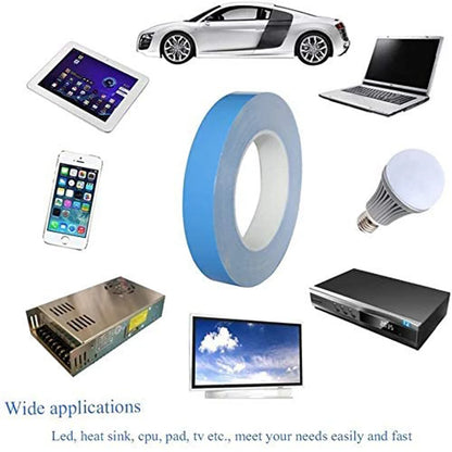 25M Double-Sided Thermal Conductive Tape, Blue Heat Transfer Adhesive Cooling Tape for CPU, GPU, and Heatsinks, 5-25mm Width