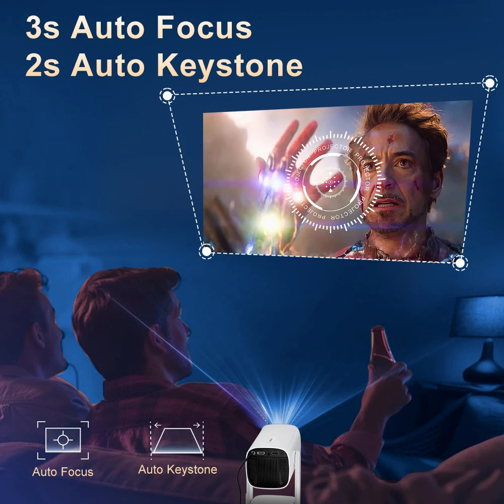 Salange K2 4K Smart Projector - Android 11, Built-in Battery, Bluetooth Speaker, WiFi, Auto Focus & Keystone, Outdoor Movie Ready
