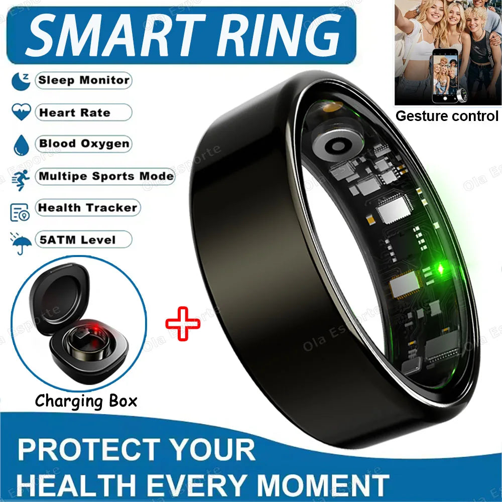 2026 Smart Ring Health Tracker – Heart Rate, Blood Pressure, Sleep & Motion Monitoring IP68 Waterproof Fitness Ring for Men & Women, Holiday Gift Wearable
