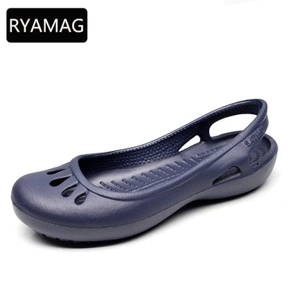 RYAMAG Women’s Clogs Jelly Sandals – Non-Slip Summer Hole Shoes, Waterproof EVA Flat Slippers for Home & Garden