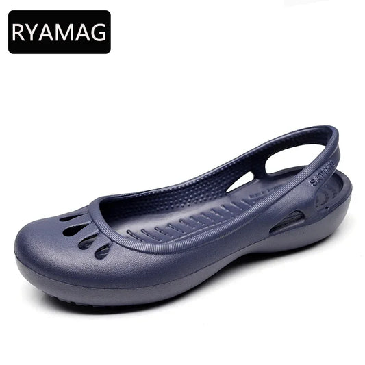 RYAMAG Women’s Clogs Jelly Sandals – Non-Slip Summer Hole Shoes, Waterproof EVA Flat Slippers for Home & Garden