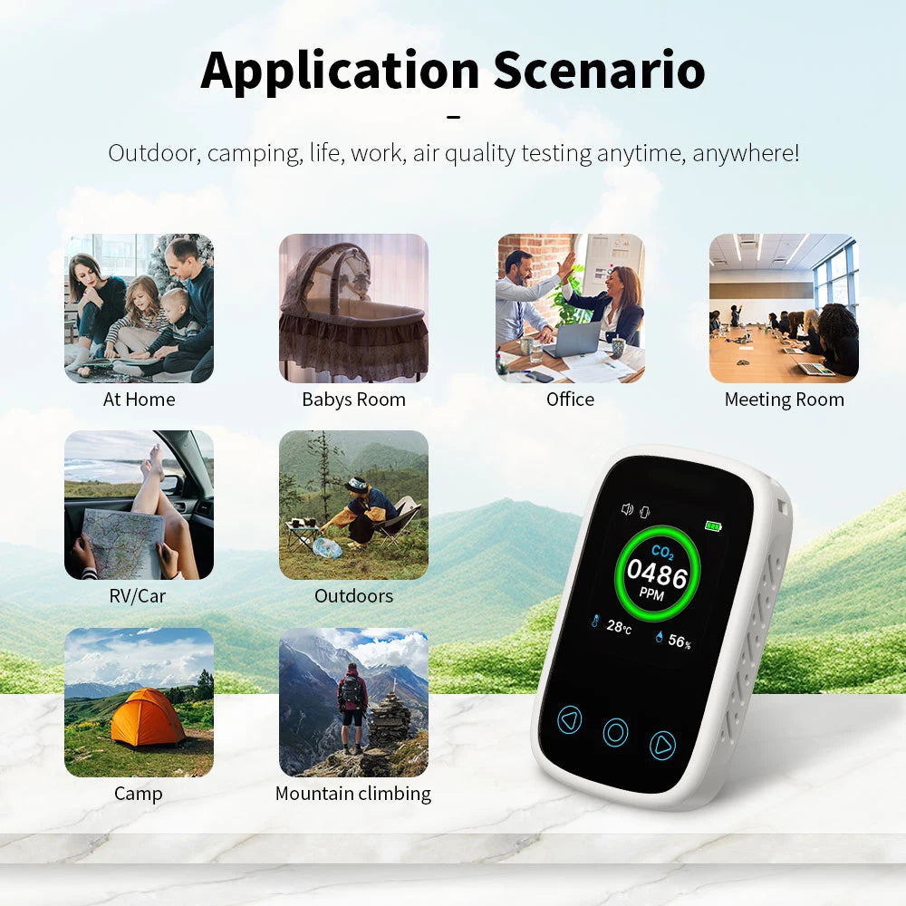 3-in-1 Air Quality Monitor - CO2, CO, Temperature & Humidity Meter with NDIR Sensor, LCD Display & Alarm