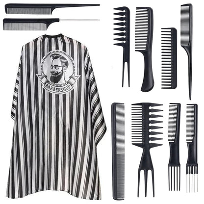 11pcs/15pcs Barber Salon Cloak Set – Adjustable Stylist Cape with Neck Buckle, Dust Removal Brush & Comb