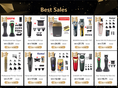 Kemei 2361 Professional Hair Clipper – 10000RPM Magnetic Motor, DLC Blade, Base Charger, Hair Trimmer for Men