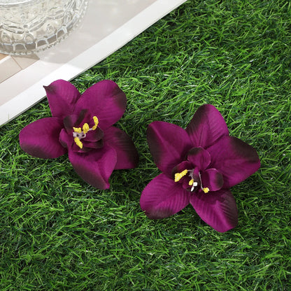 Simulated Orchid Flower Hairpins – White & Pink Hair Clips for Women, Summer Travel Seaside Fashion Headwear