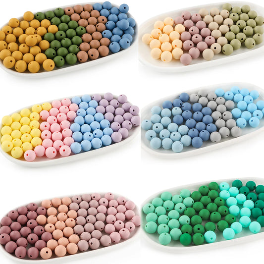 50Pcs Silicone Spacer Beads - 9/12/15mm Round Loose Beads for DIY Necklace Bracelet Jewelry Making