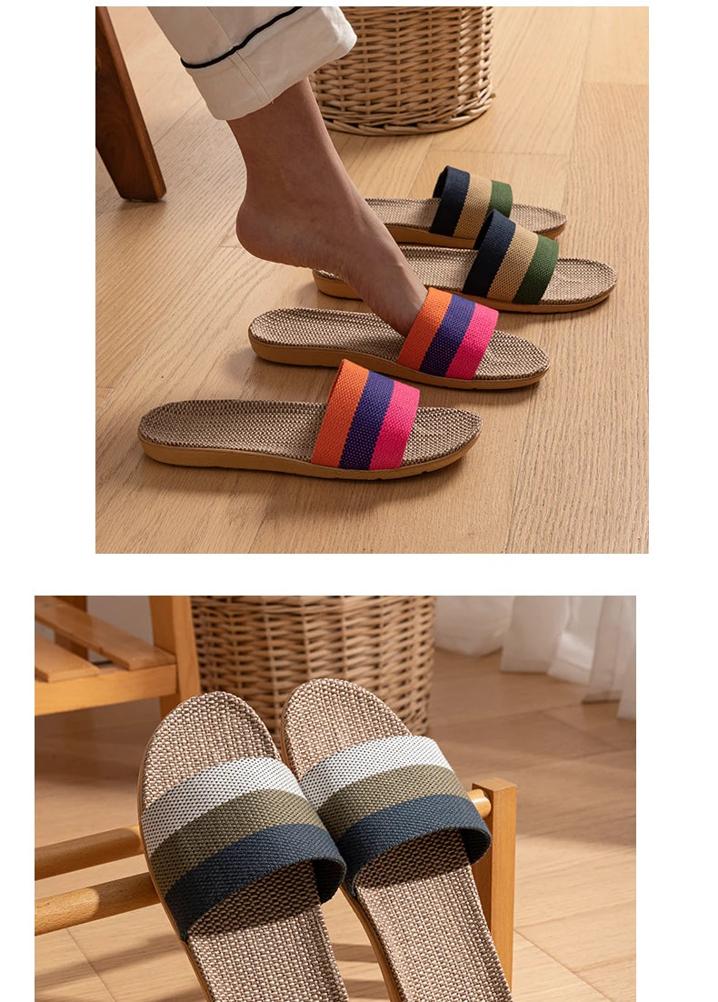 Unisex Fabric Summer Slippers – Breathable Soft Slip-On Indoor Home Shoes