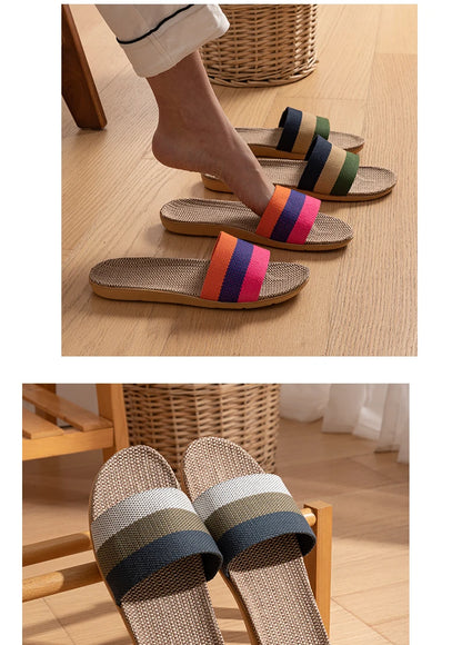Unisex Fabric Summer Slippers – Breathable Soft Slip-On Indoor Home Shoes
