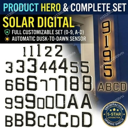 Solar LED House Number Light - Waterproof Light-Up Address Sign for Outdoor Home Decor