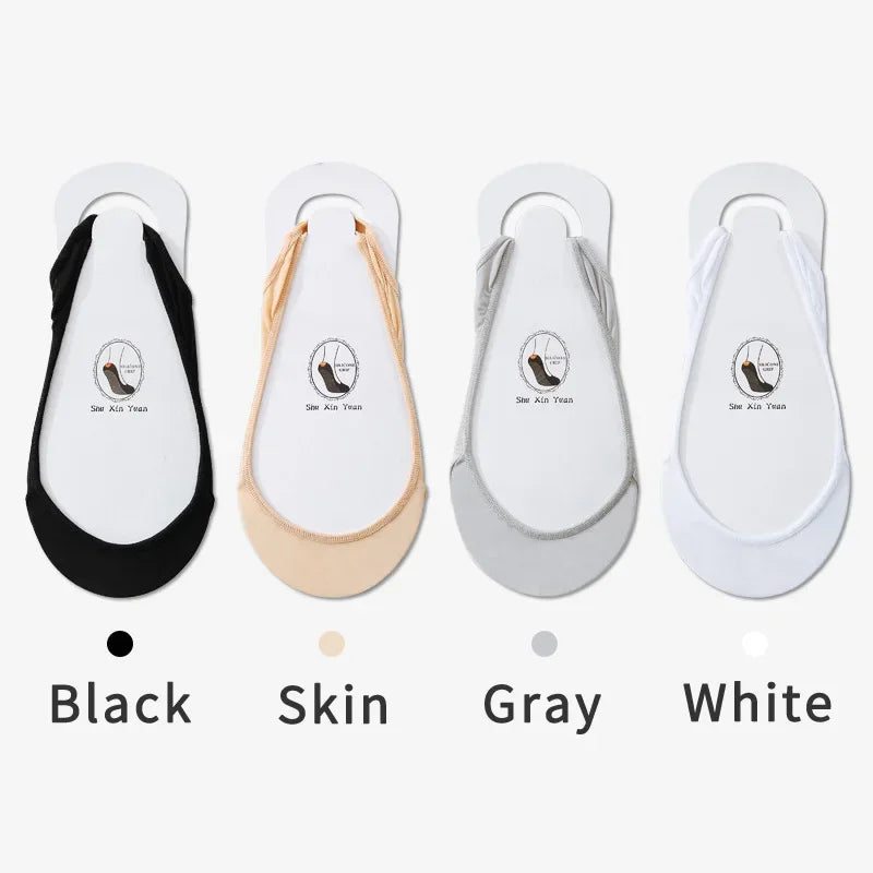 3 Pairs Women's Invisible Non-Slip Boat Socks – Ice Silk, Half-Palm, High Heel Liner Socks for Summer