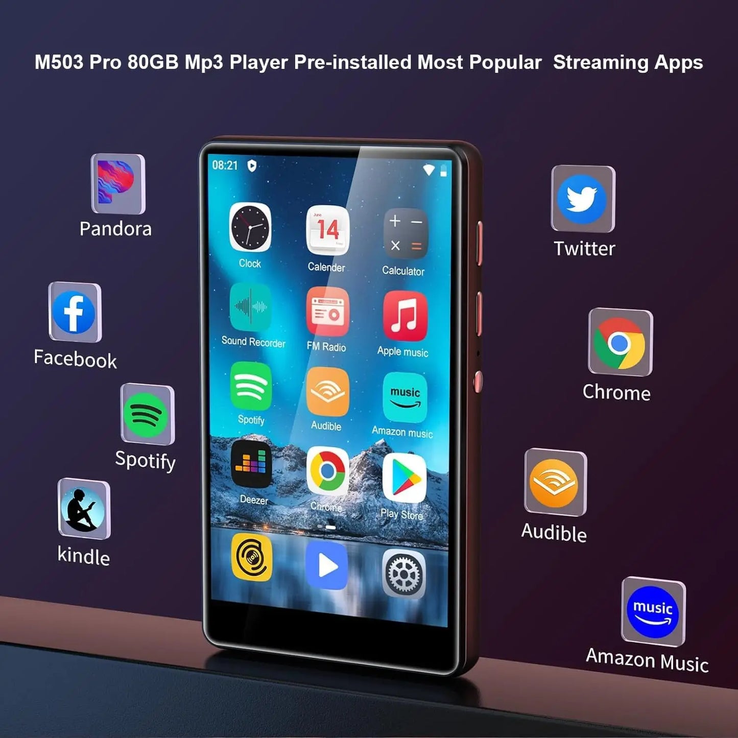 80GB MP3 Player for Android – Bluetooth & WiFi, 4.0-Inch Full Touch Screen, Built-in Speakers & Browser Support