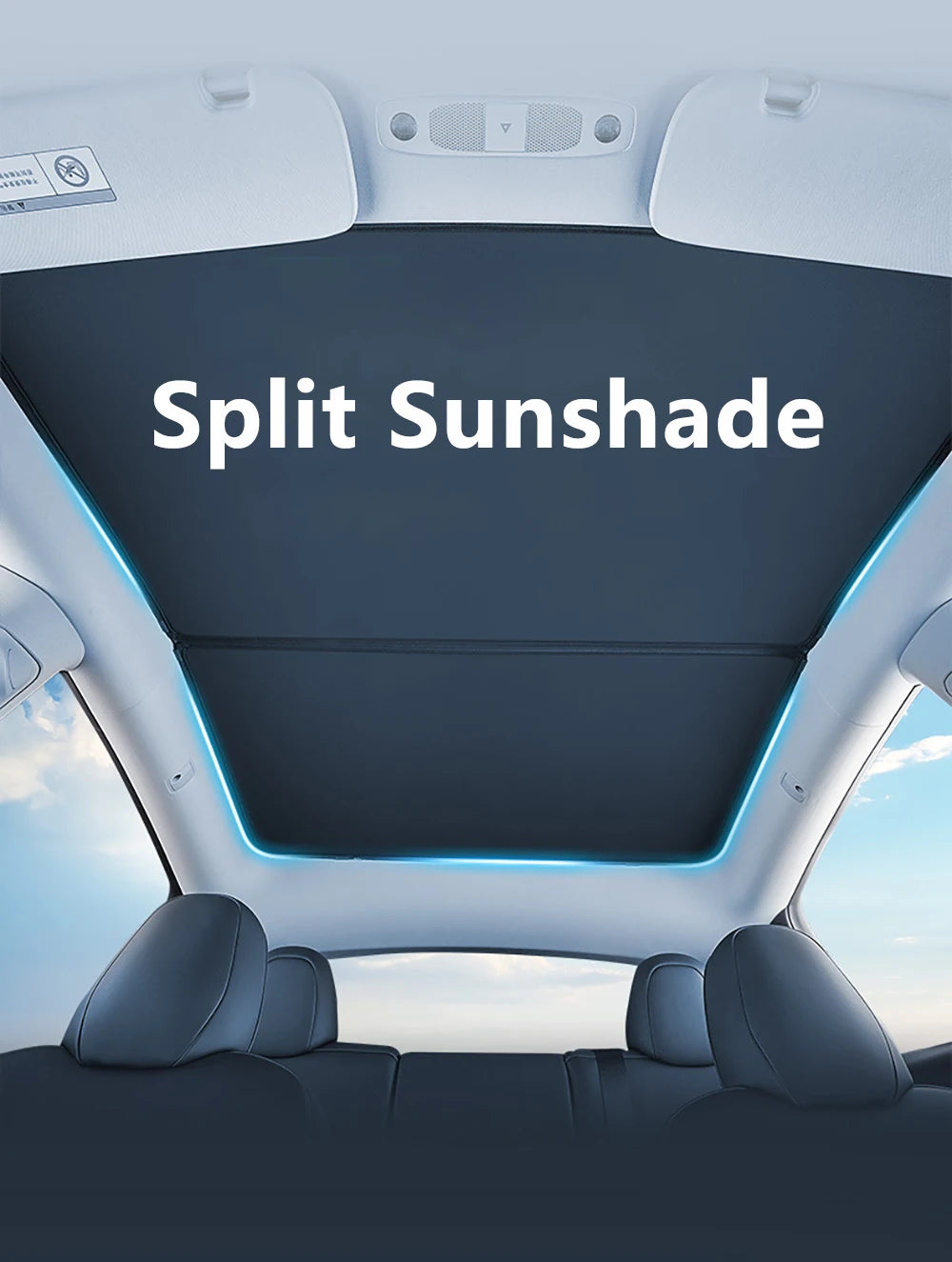 Split Sunshade for Tesla Model 3 (2017-2023) & Model Y – Front & Rear Sunroof Windshield Skylight Glass Roof Cooling Shade
