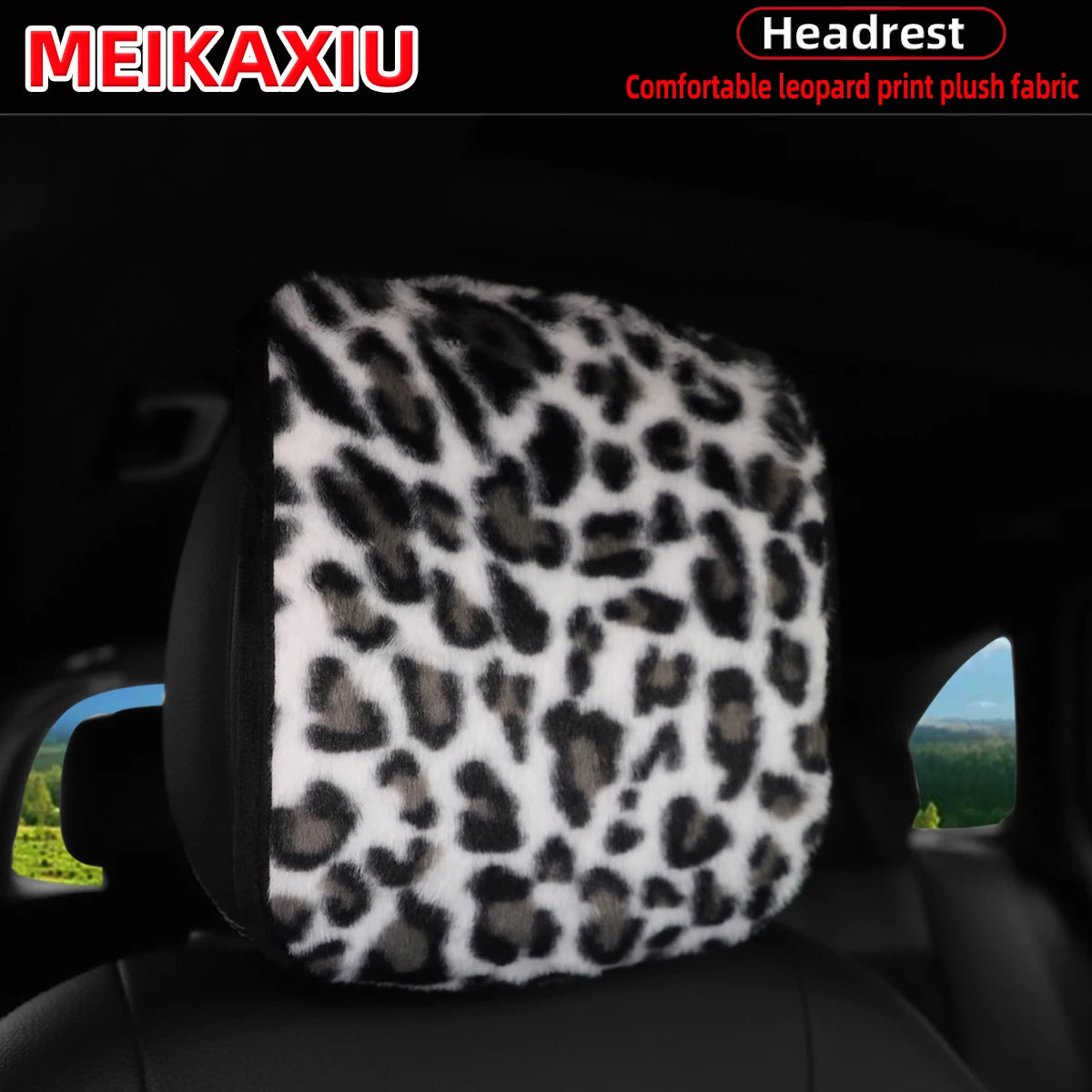 Leopard Print Faux Fur Car Headrest Cover - Soft Decorative Pillowcase for Stylish Interior Comfort
